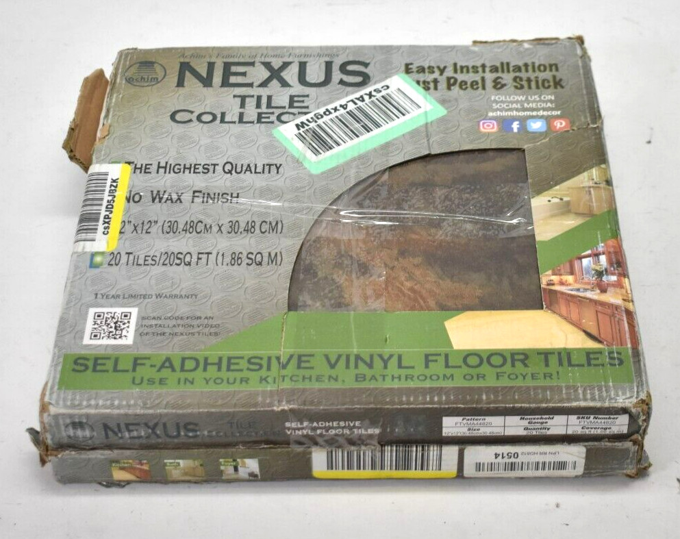 Lot of 40 Tiles Nexus Vinyl Floor Tiles Dark Slate Marble Peel & Stick 12″ x 12″