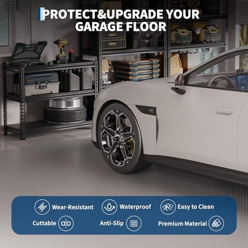 4×8 FT Garage Floor Mat,Thickened Diamond Plate PVC Garage Mats 4*8 ft silver