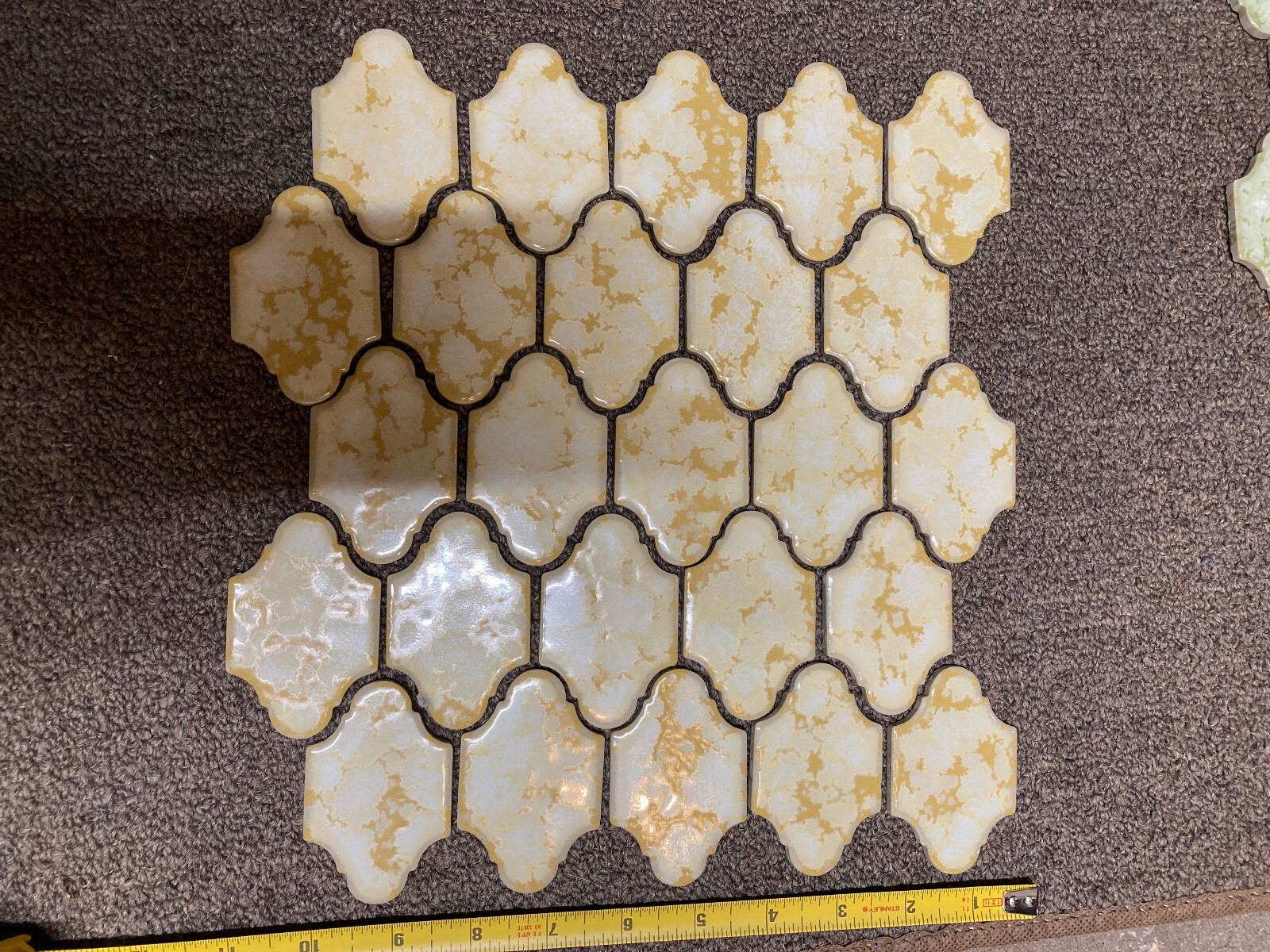 Vintage Retro Arabesque San Felipe Mottled Effect Gold Yellow Tile