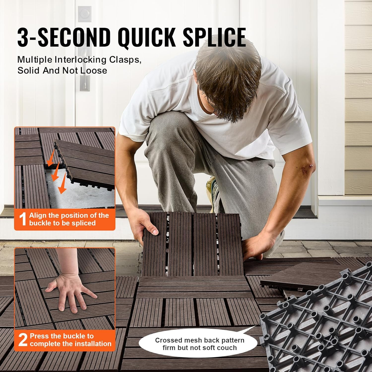 Waterproof Interlocking Deck Tiles, 27 Pack, 12″x12″, Dark Grey Outdoor Flooring