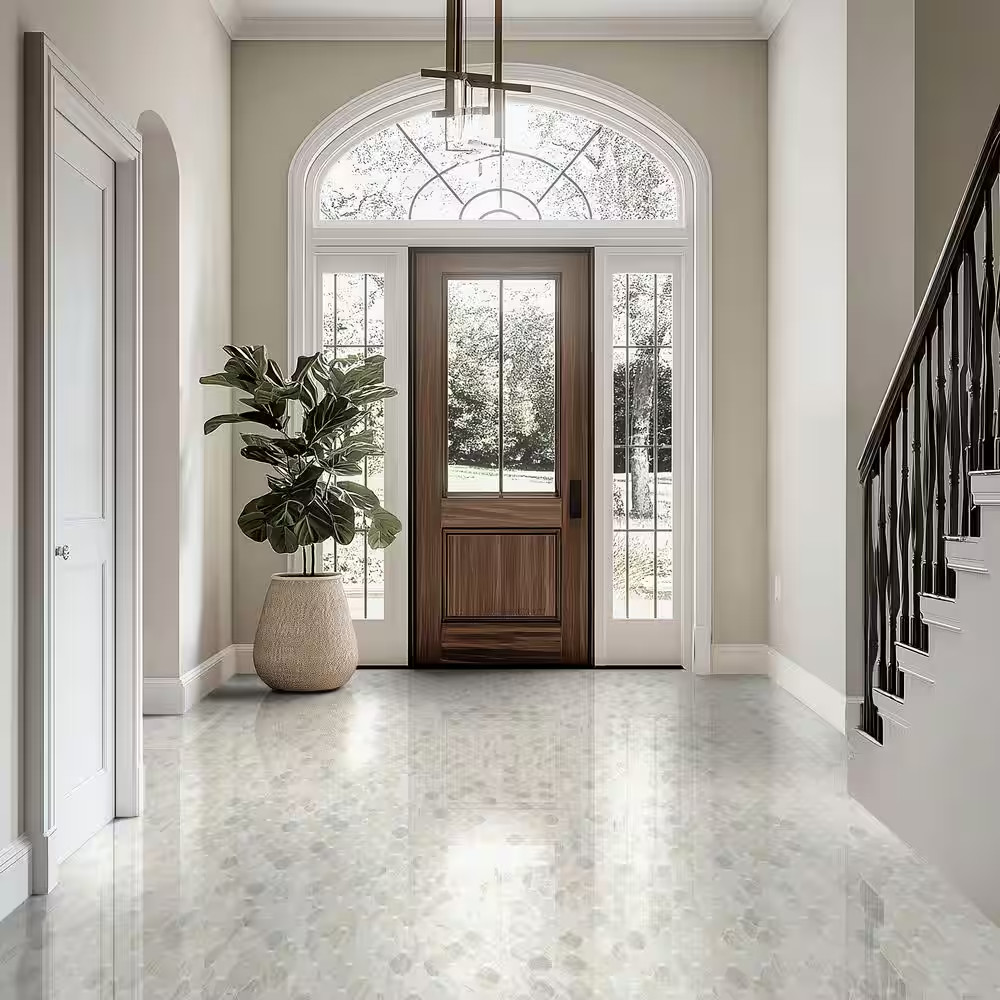 Angora Elongated Octagon 12 In. X 13 In. X 0.38 In. Polished Marble Mesh-Mounted