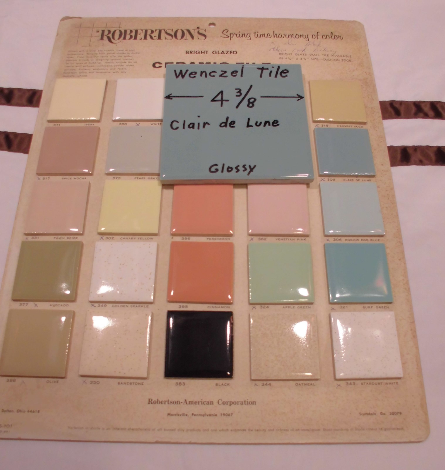 1 pc. *Blue-Gray* Glossy Ceramic Tile by Wenczel 4-5/16″ *Clair-De-Lune*
