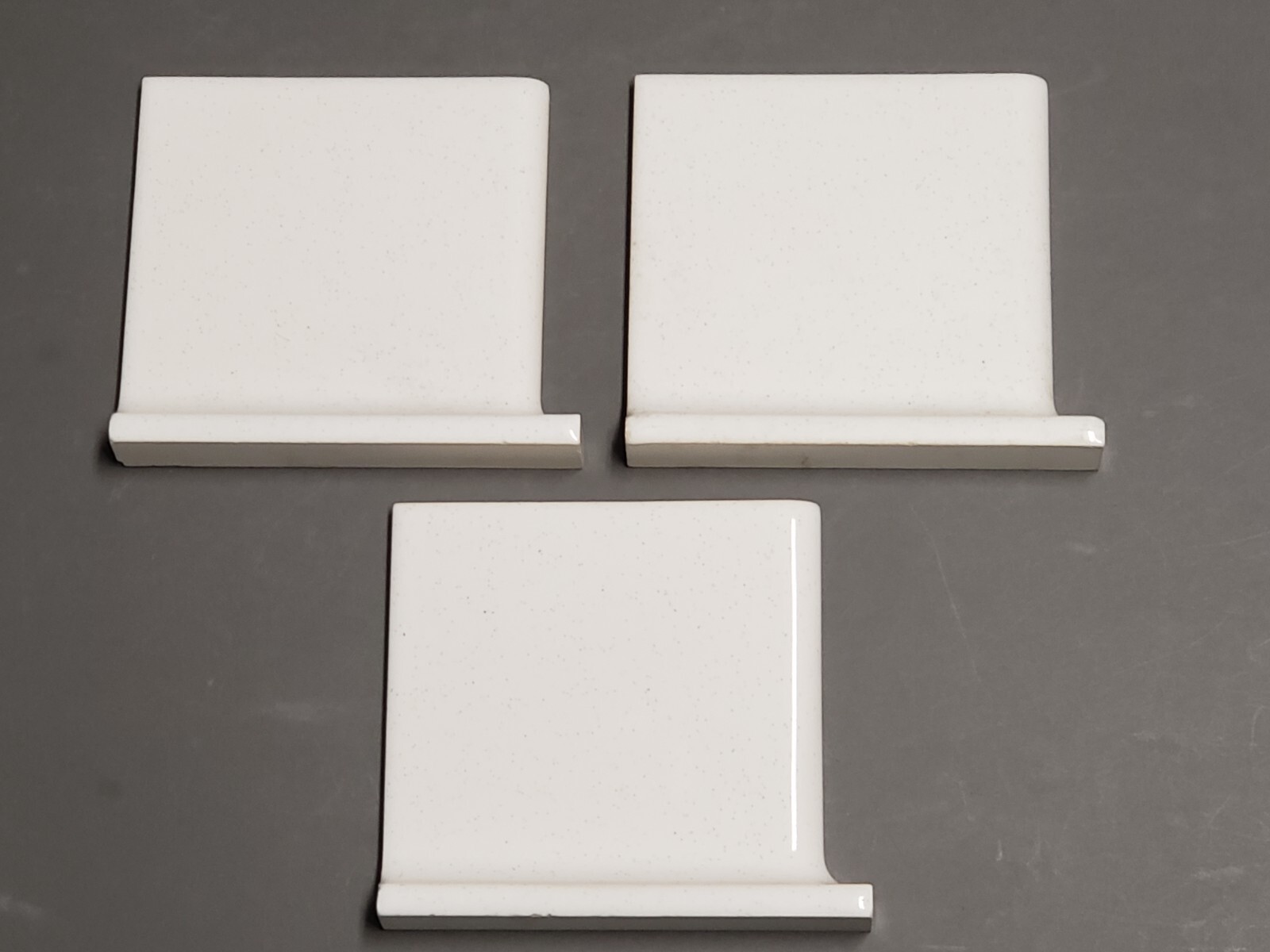 Vtg. 3 TILECREST Ceramic Tile Corner Base Bullnose White w/Black Flecks NEW NOS
