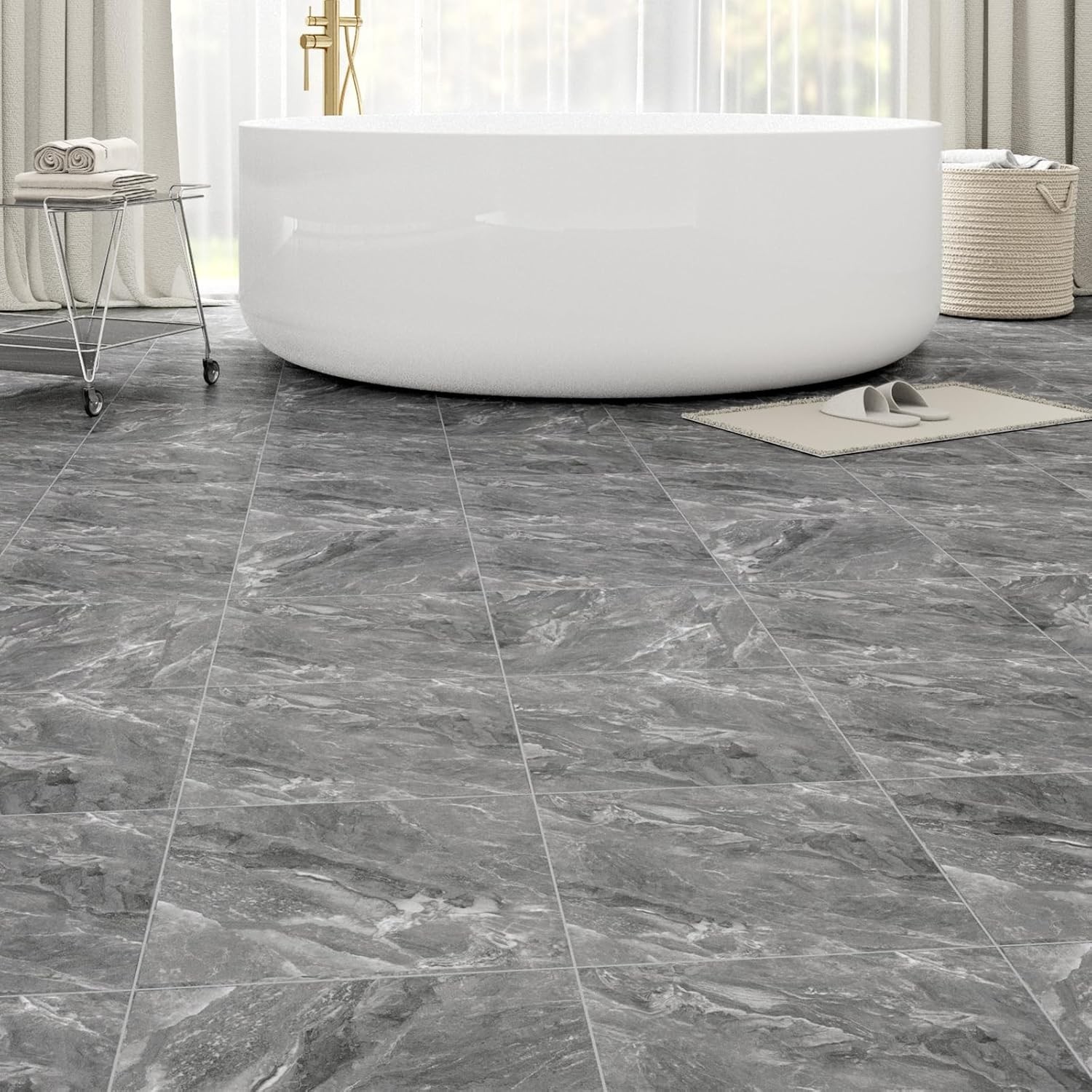 40-Pack Peel & Stick Floor Tiles 12 x 12 inch Vinyl Floor Self Adhesive Water…