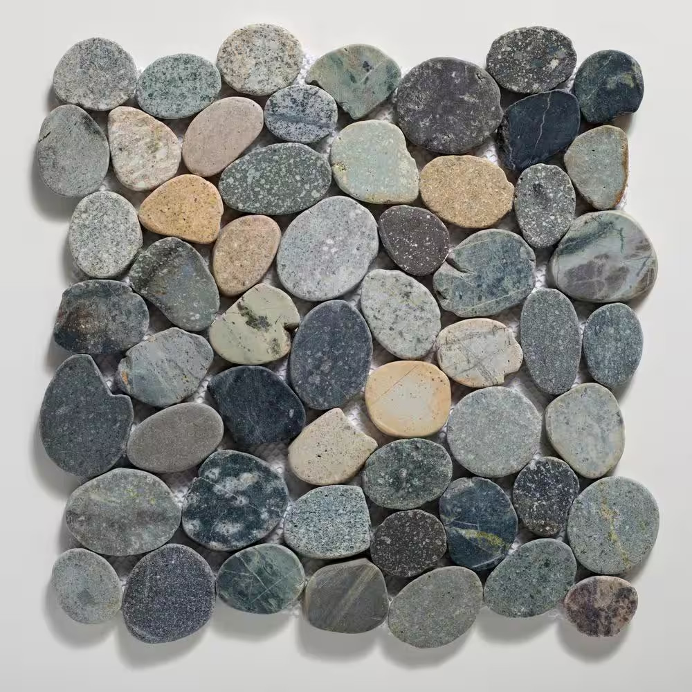 Sliced Pebble Tile River Grey 11-1/4 In. X 11-1/4 In. X 9.5 Mm Mesh-Mounted Mosa