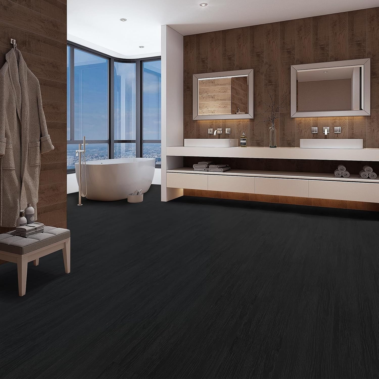 Peel and Stick Wood Grain Vinyl Floor Planks – 54 Sq.Ft