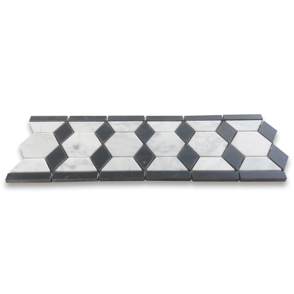 C32B4XH Carrara White Marble Hexagon Mosaic Border Listello Tile Honed 2″