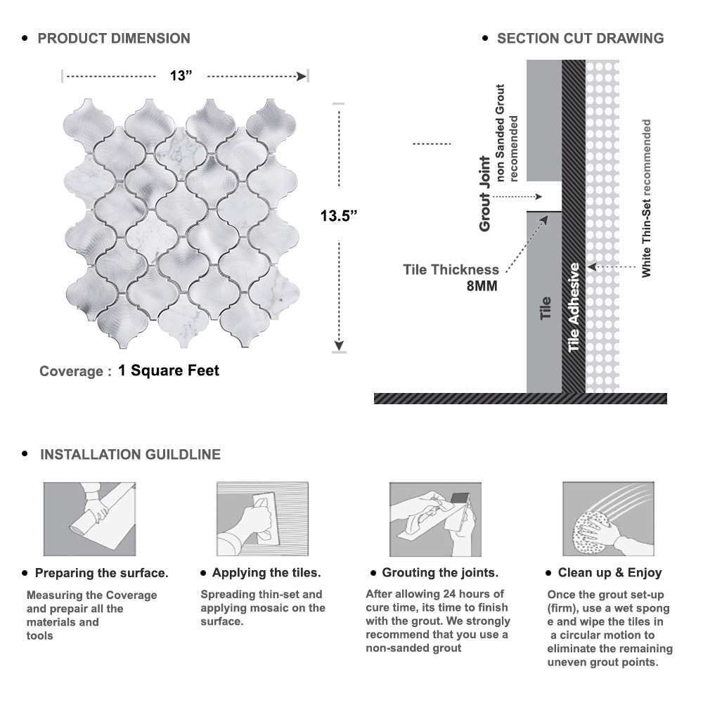 White Calacatta Marble Arabesque Aluminum Metal Mosaic Tile Kitchen Backsplash