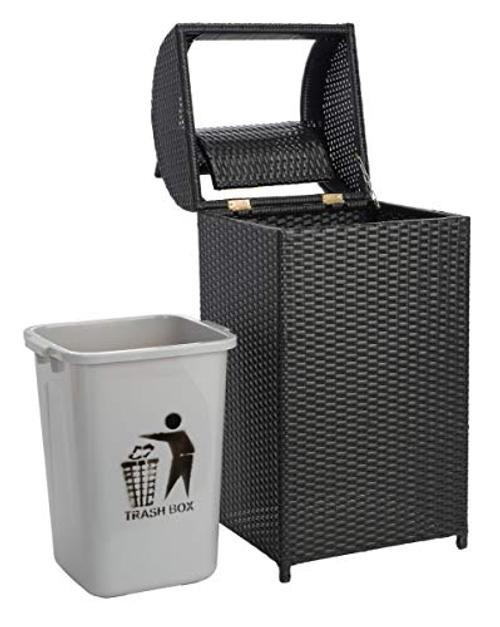 SAFAVIEH Outdoor – Serapis Trash Bin – Steel – Textured Surface Cylinder Black