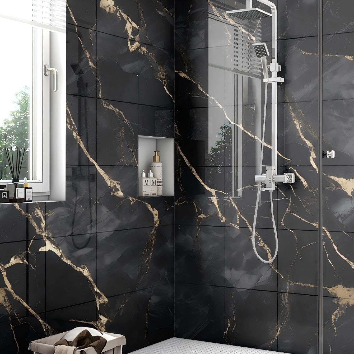 Waterproof Black Gold Wall Panels – 11.8″ x 11.8″