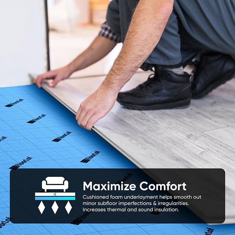 Blue 200 sq ft Extra Thick Foam Underlayment for Laminate Hardwood Flooring