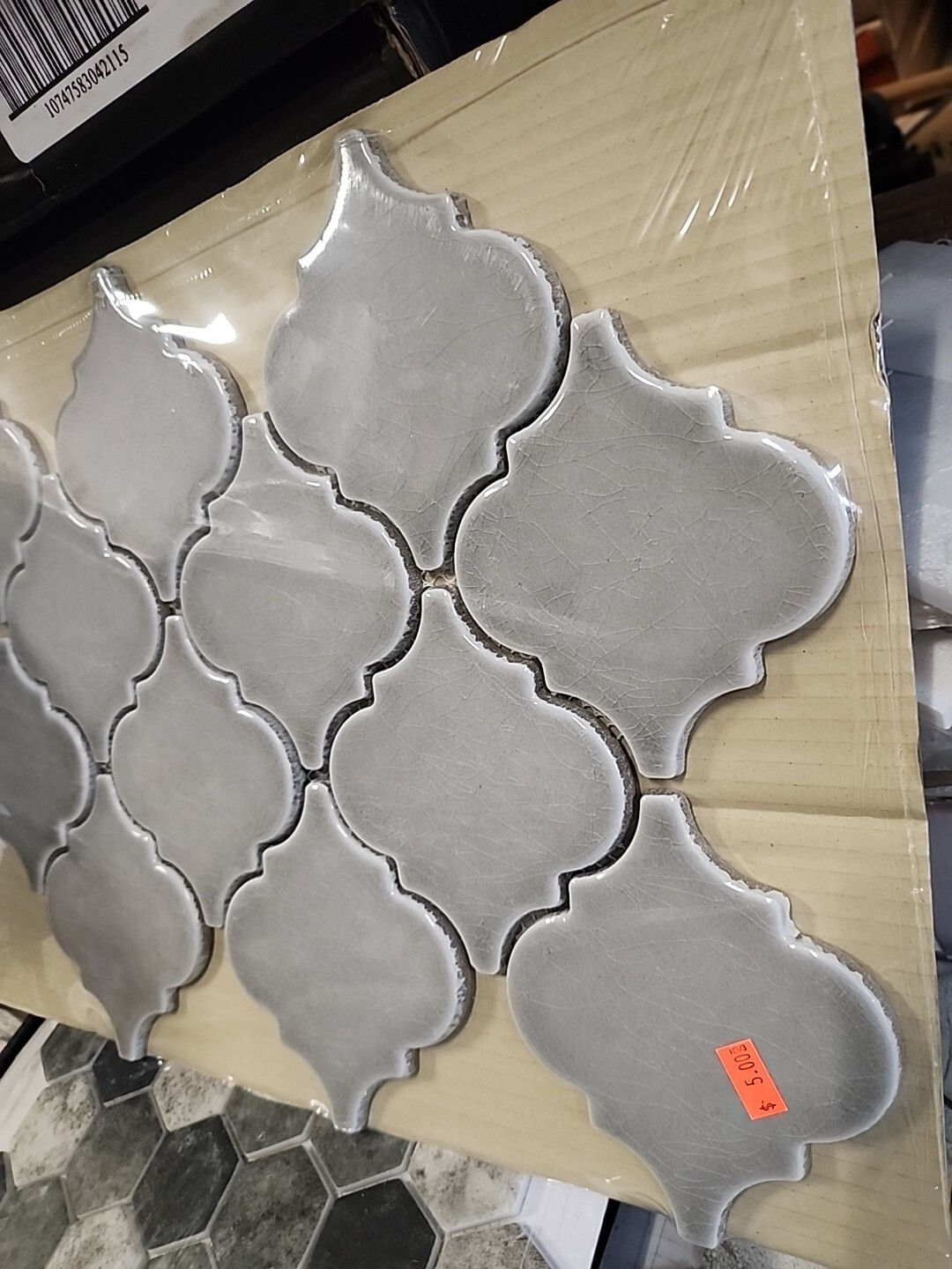 Dove Gray Arabesque 15.5 In (L) x 10.83 In (W) x 8 mm Glossy Ceramic Mesh Mosaic