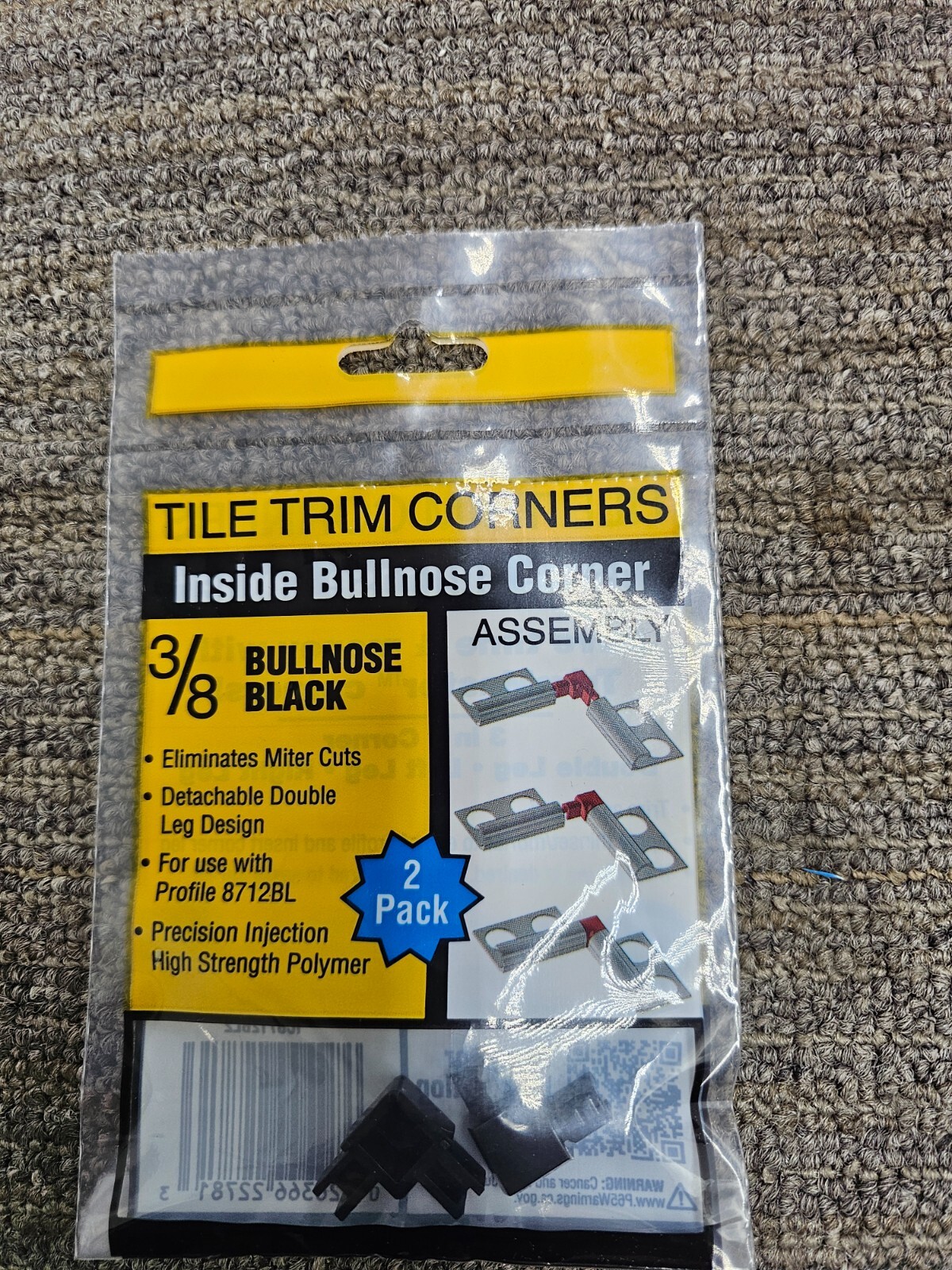 (QTY 20) Trim Master Tile Trim Corners Bullnose Inside 3/8″ Black IC8712BW2