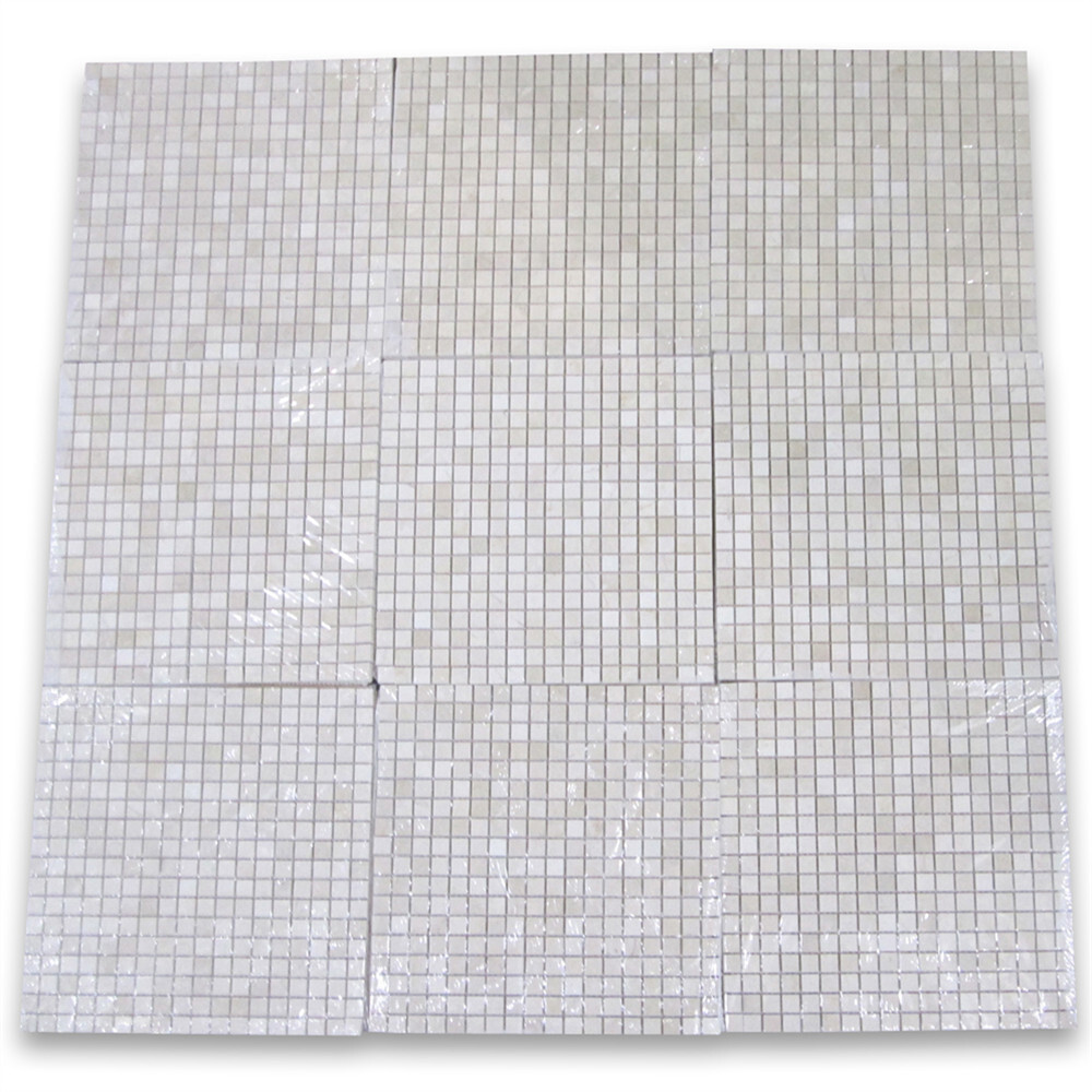 M22XP Crema Marfil Beige Marble 5/8×5/8 Grid Square Mosaic Tile Polished