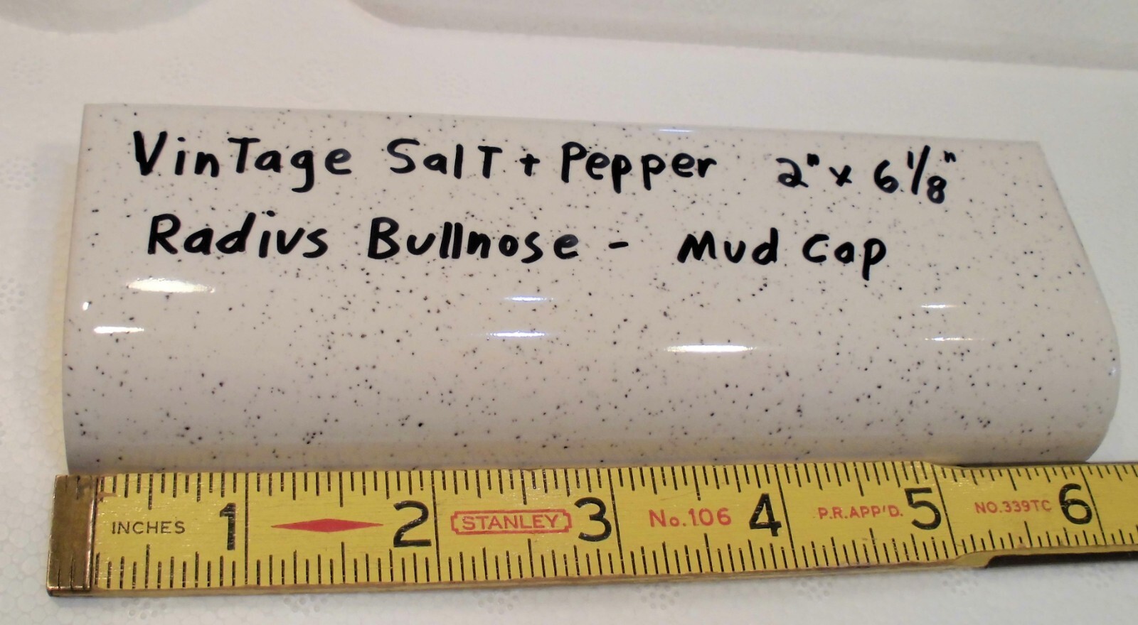 1 pc. Salt & Pepper Ceramic Bullnose Tile 2” X 6” American Olean, NEW STOCK
