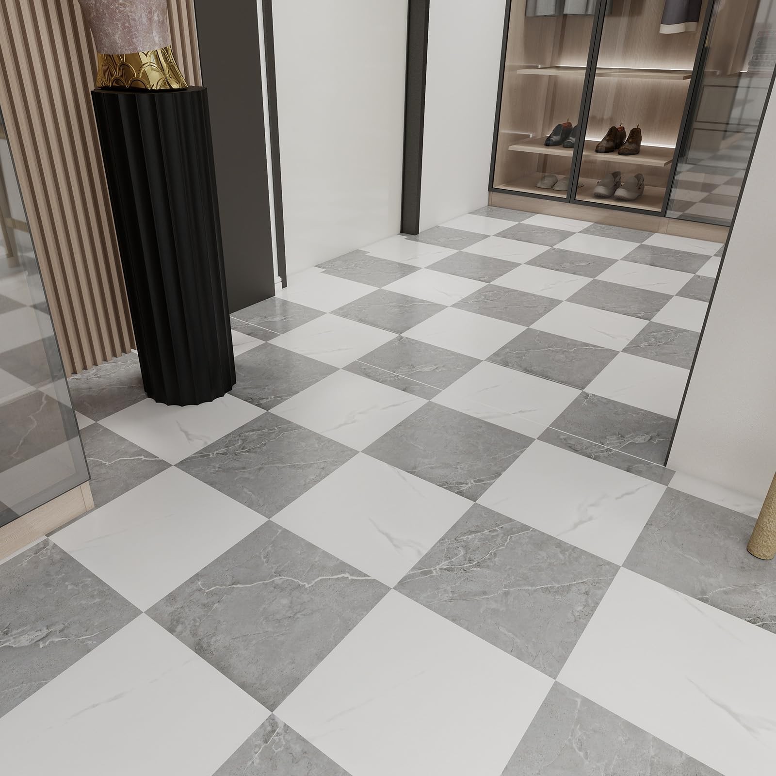 20-Pack 12″x12″ Marble Peel and Stick Floor Tiles Waterproof Self Adhesive Vi…