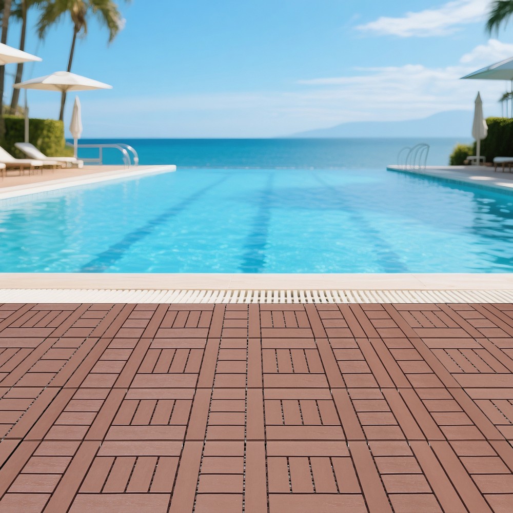 44 Pcs + Brown PP Floor Tiles for Indoor Outdoor Balcony Patio Poolside Backyard