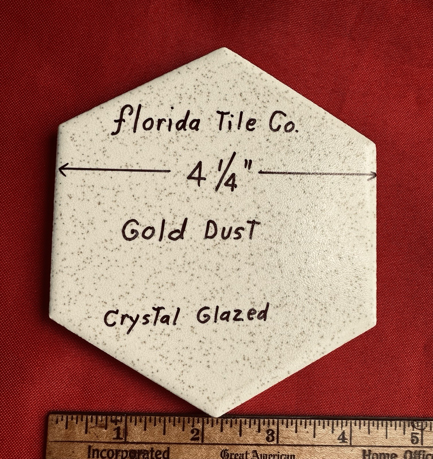 1 pc. 4-1/4″ Gold Dust: Hexagon Crystal Glazed Ceramic Tile by Florida Co. NOS