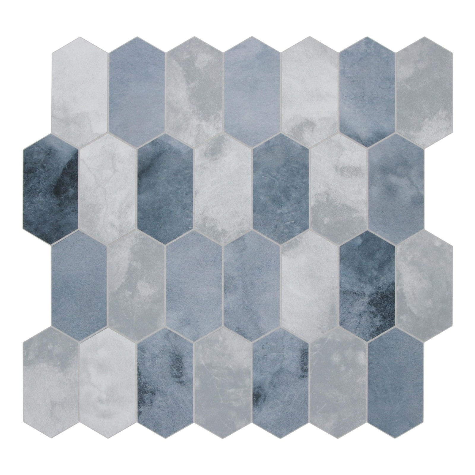 10-Sheet Peel and Stick Backsplash, 12″ x 11.5″ Blue Cement Long Hexagon Self…