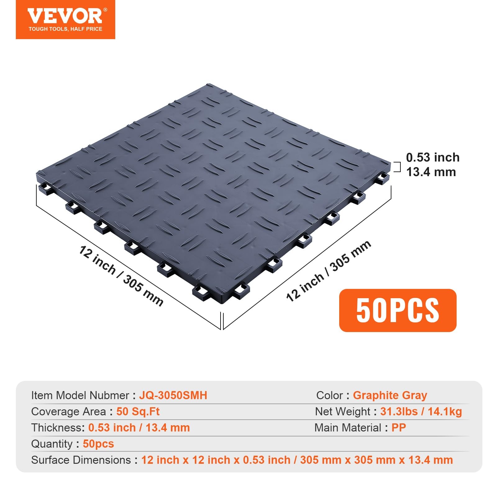 Graphite Gray Garage Floor Tiles 50 Pack Interlocking Heavy Duty 5500lbs Capa…