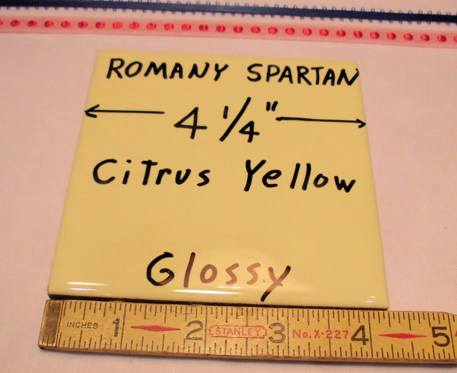 1pc. *Citrus Yellow * 4-1/4″ Glossy Ceramic Tile by Romany Co. Made 1940’s -50’s