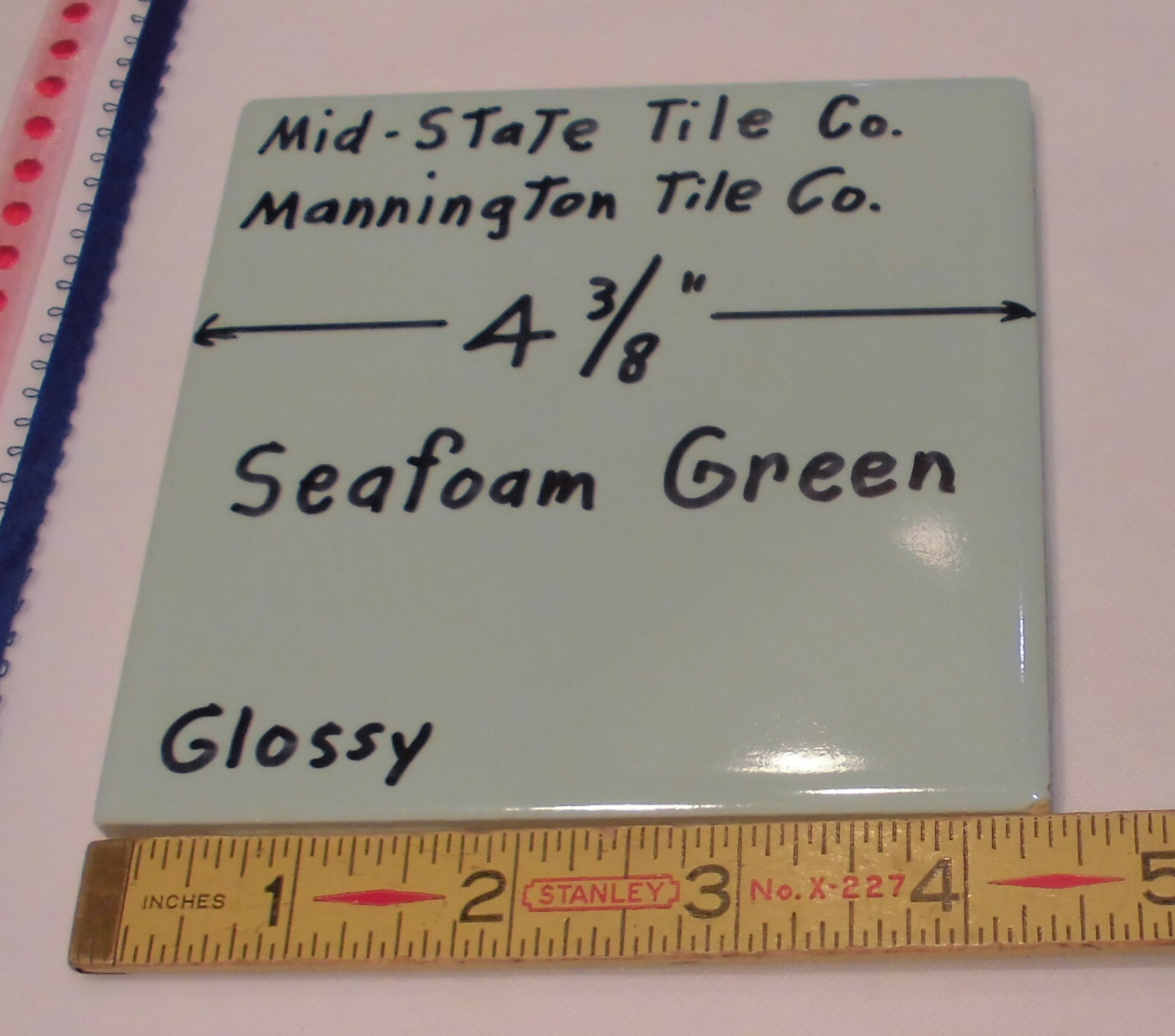 1 pc. Vintage *Seafoam Green* Ceramic Tile 4-3/8 by M.C.T. by Mid-State Co. NOS