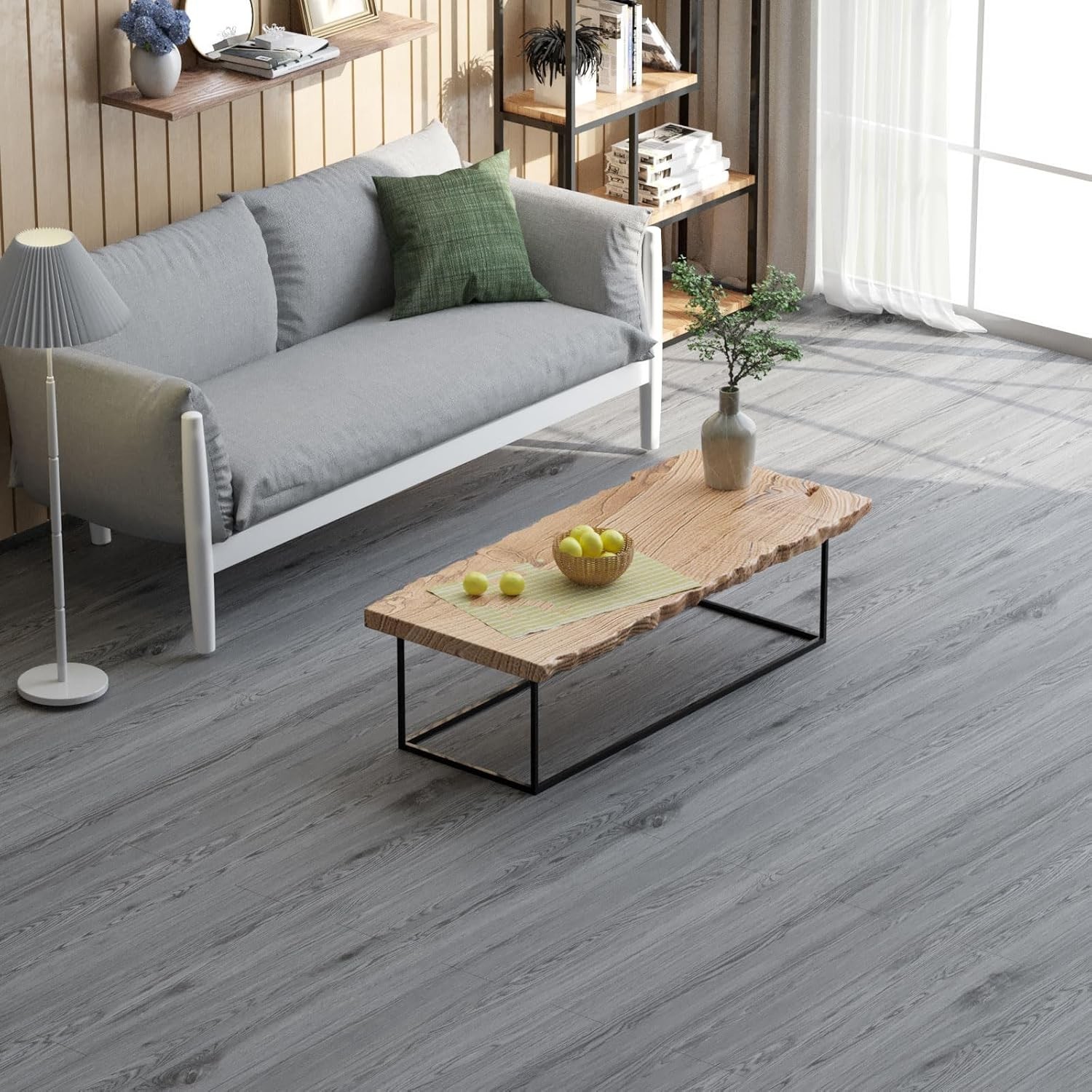 Peel & Stick Vinyl Flooring Roll 23x393in 64 SqFt Grey Wood Waterproof Self