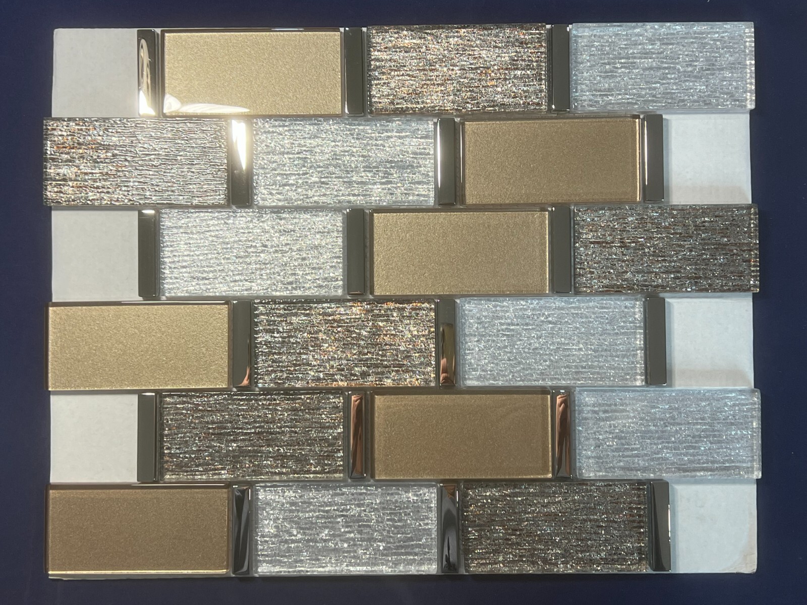 NY13N Silver/Gold Glass Rectangle Mosaic Tile Kitchen Bathroom Backsplash