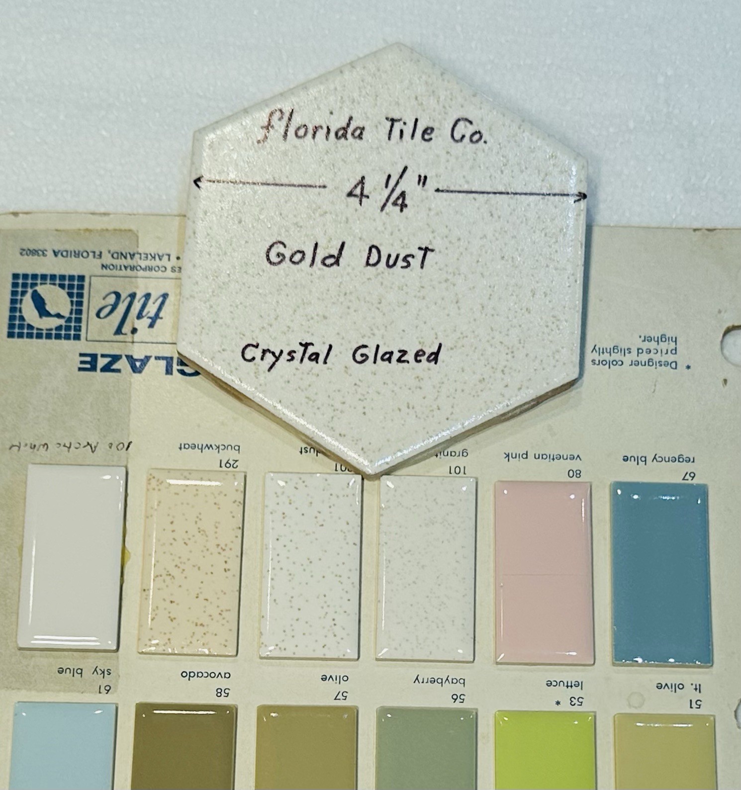 1 pc. 4-1/4″ Gold Dust: Hexagon Crystal Glazed Ceramic Tile by Florida Co. NOS