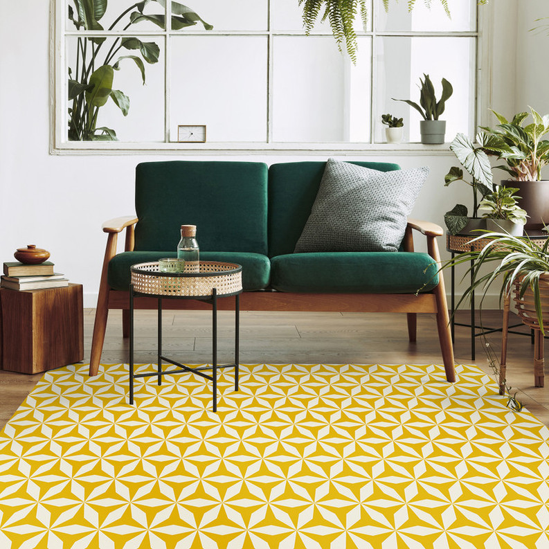 Origami’ Geometric Non-Slip Indoor/Outdoor Rug Blue/Yellow 2′ x 3′