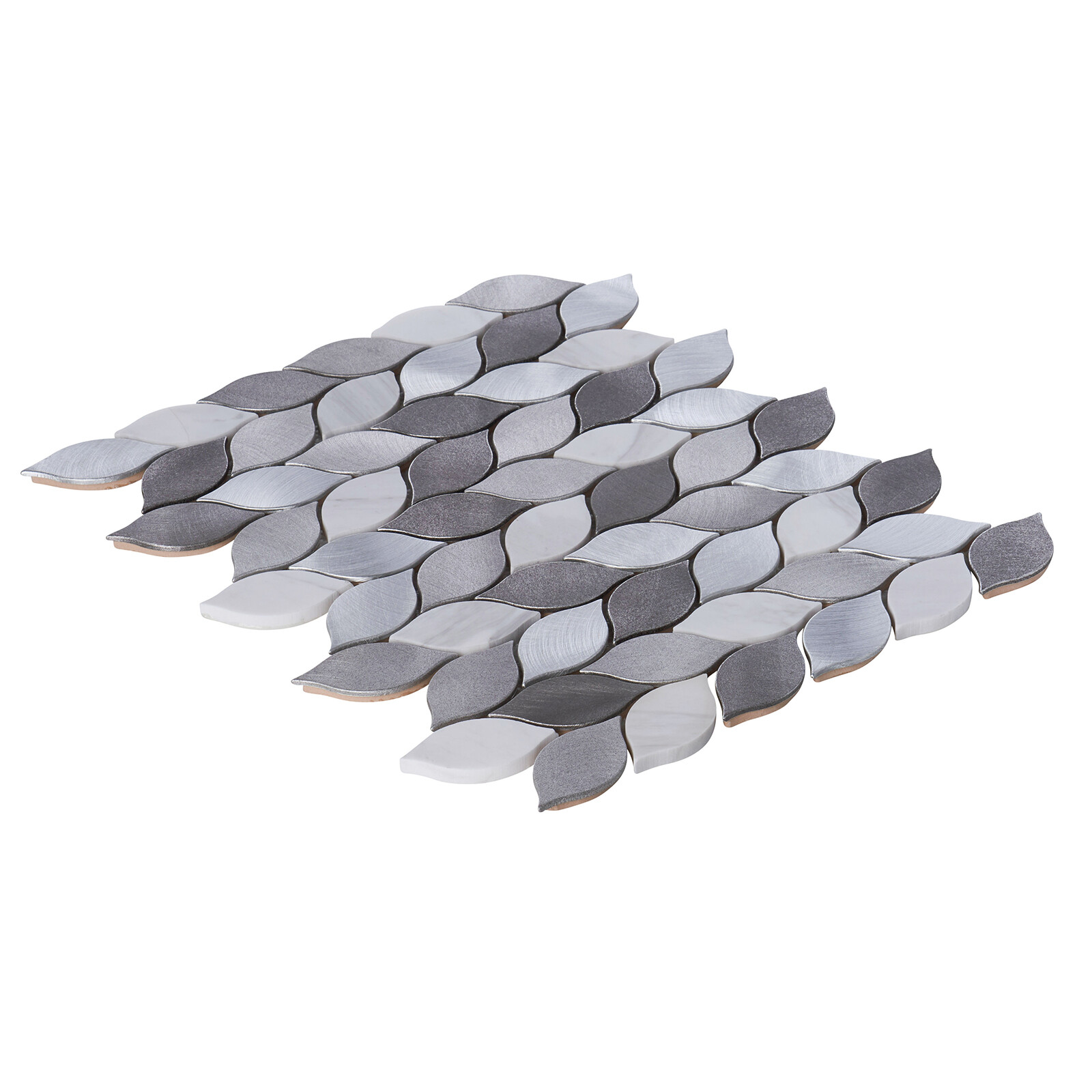 Modern Gray Metallic Blended Natural Stone Leaves Pattern Mosaic Backsplash Tile