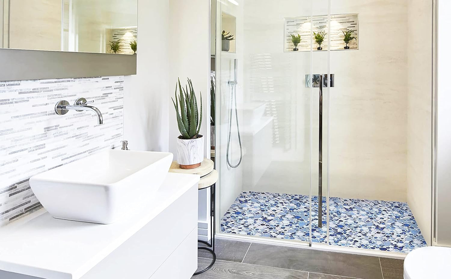 Blue Shower Floor Pebbles Tile Bathroom Mosaic Backsplash Wall Tiles (5 Sheets)