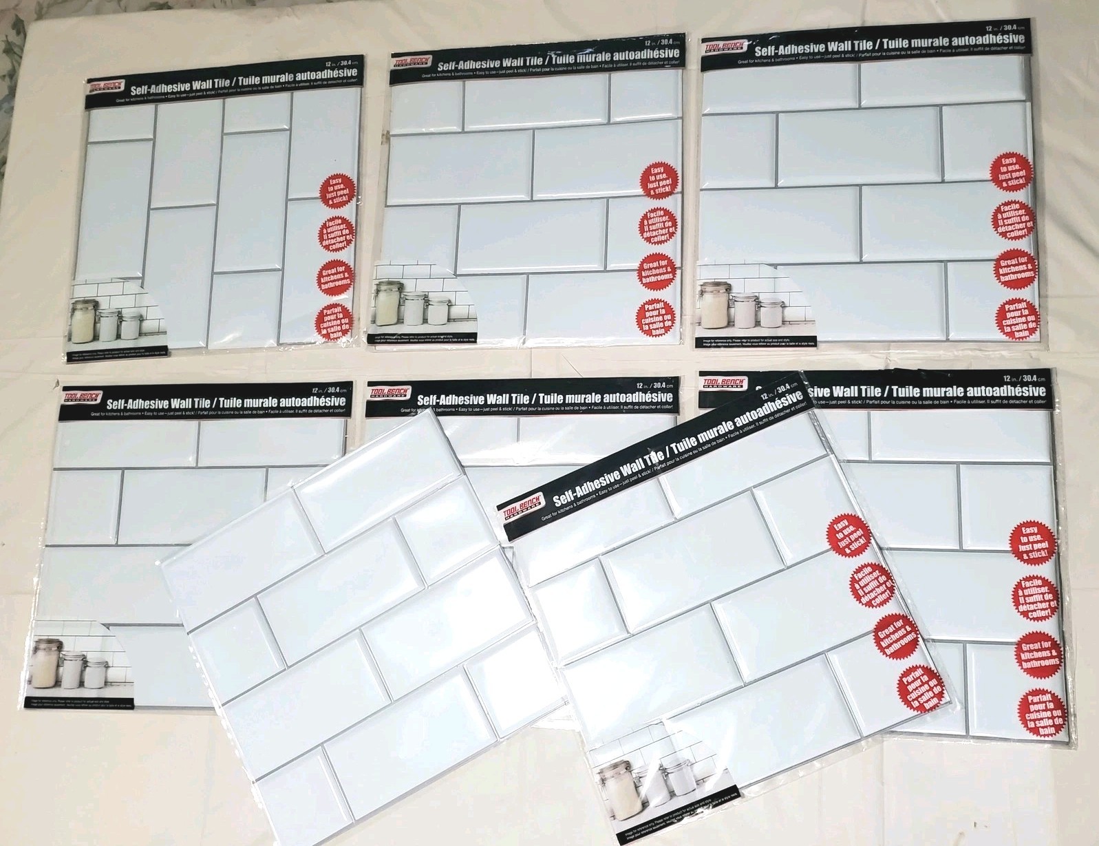 Lot of 8 Self Adhesive Wall 3D White Tiles 12″ X 12″