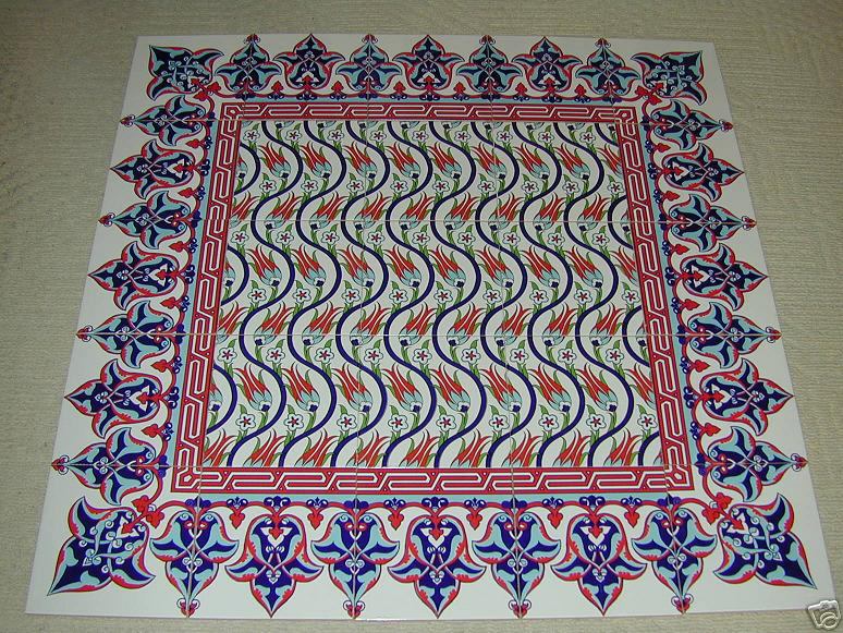 40″x40″ (100cmx100cm) Turkish Iznik Tulip Pattern Ceramic Tile Panel Mural
