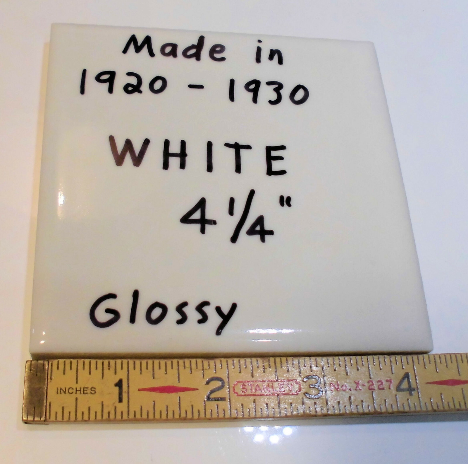 1 pc.*Vintage White* 4-1/4″ X 7/16″ Thick Glossy Ceramic tile; Criteria 1920’s