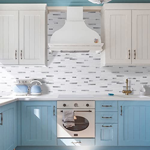 Peel and Stick Backsplash Tile, 10 Dolomite White Marble Mixed Metal Silver