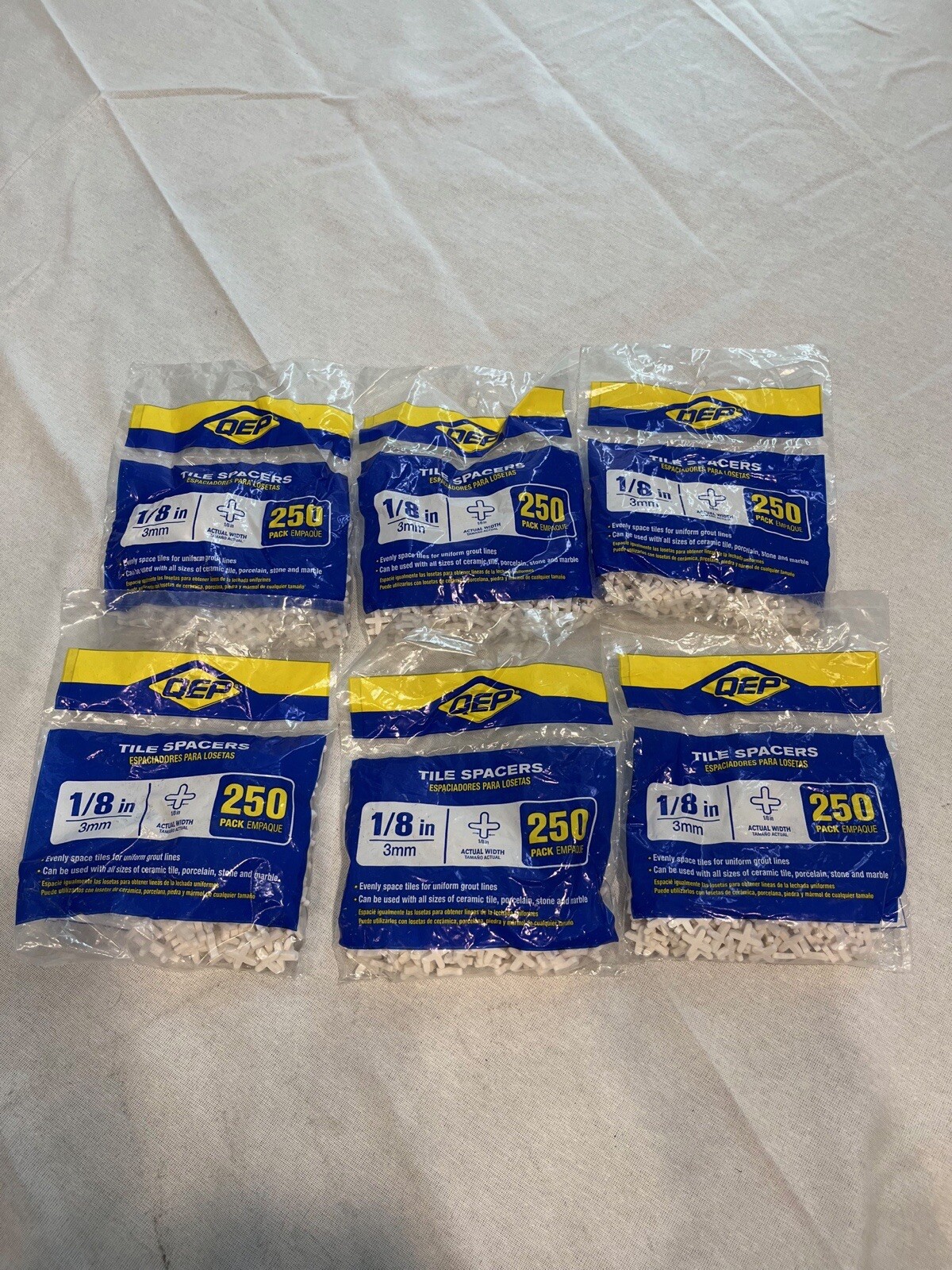 Lot Of 6. QEP 1/8 Inch Tile Spacers ~ 250 Pieces 3 MM Item 10026Q, NEW 1500total