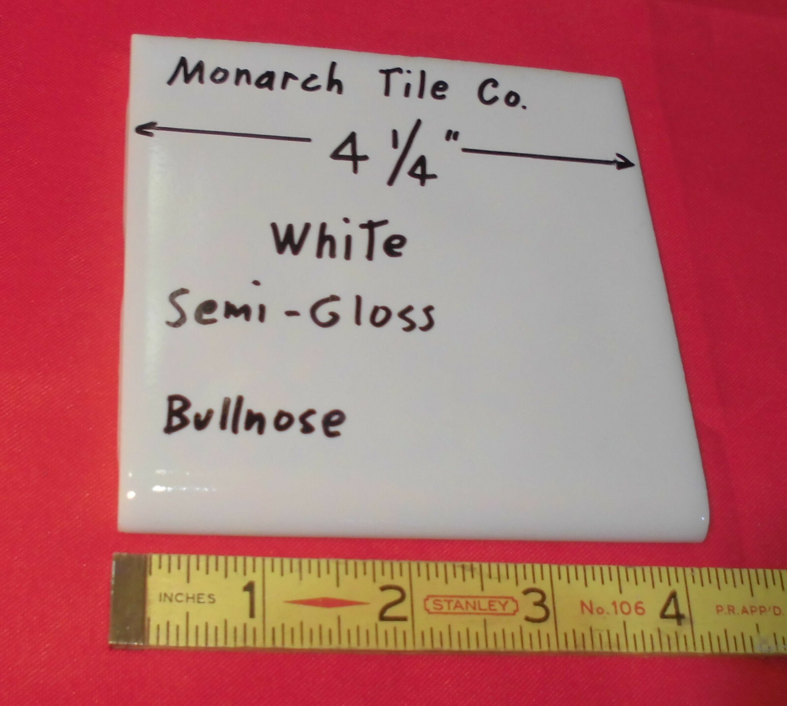 1 pc. Bumpy White Glossy Ceramic Tile 4-1/4″ Thumb-Like Bumps; Monarch; Bullnose
