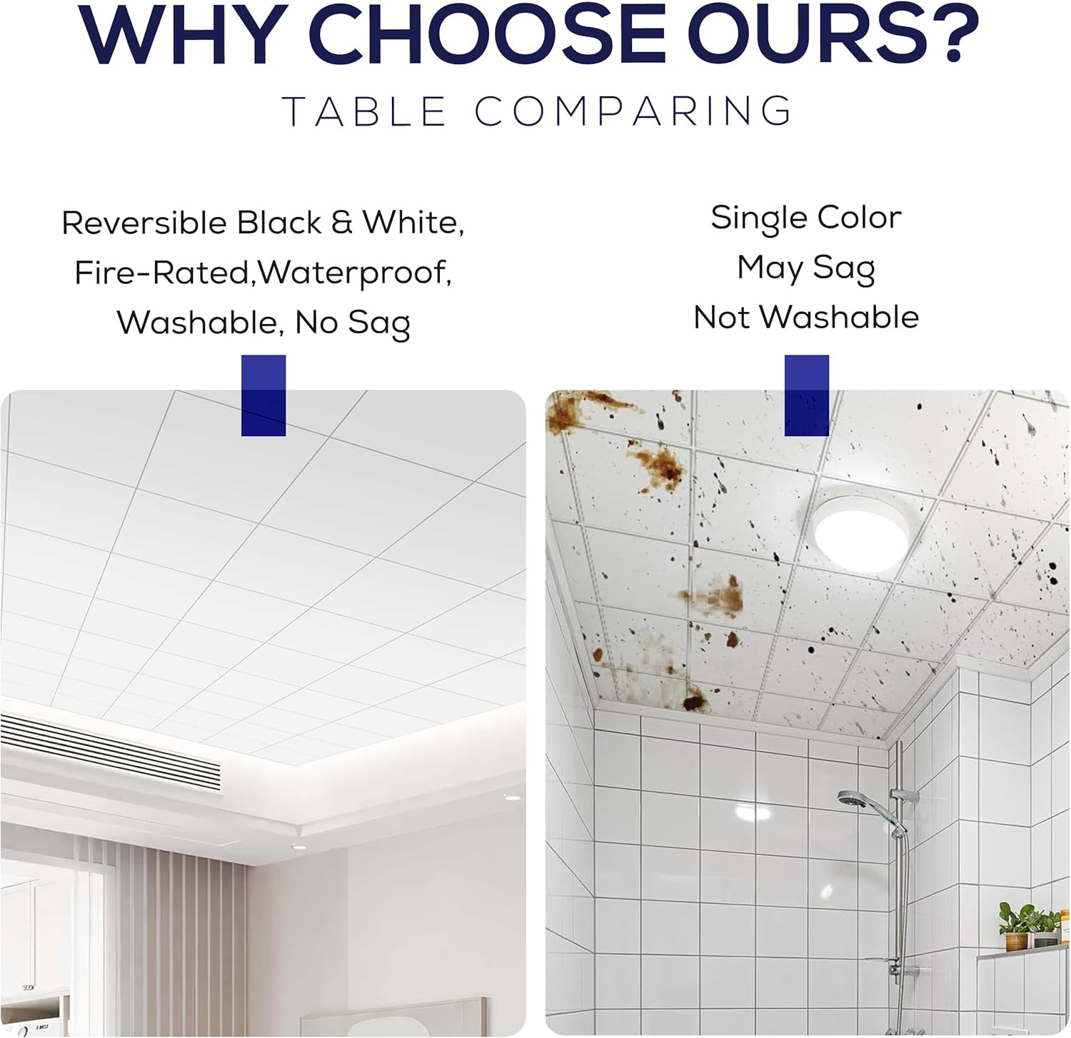 6-Pack 2×2 Ft Aluminum Drop Ceiling Tiles – Reversible Black & White
