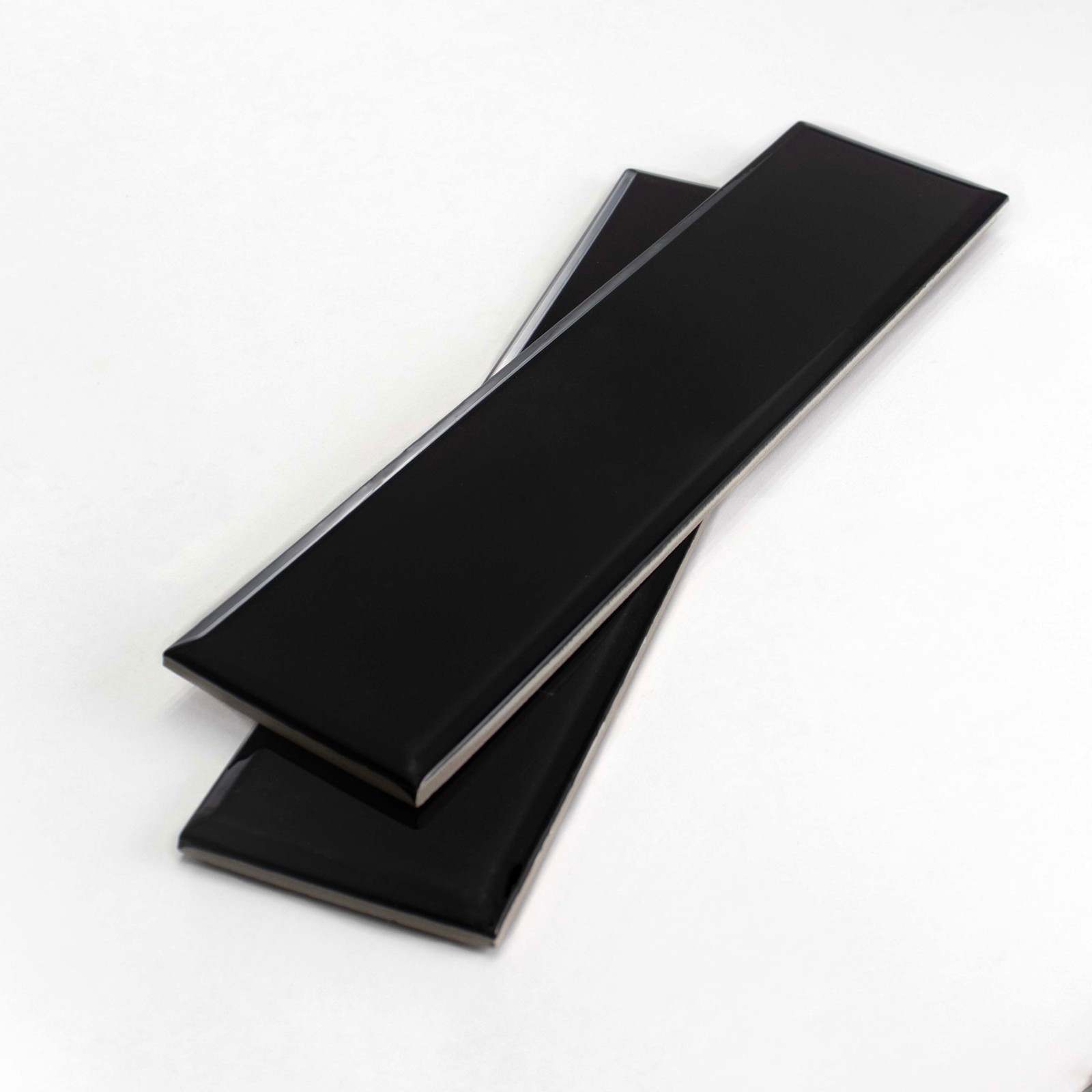 Cruz Bay Studio MKT6 Facet – 3″ x 12″ Brick Wall Tile – Glossy – Black