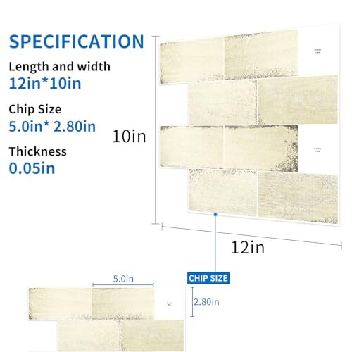 Eco-Friendly Peel & Stick Tiles – Grunge Beige Subway, 10 Sheets