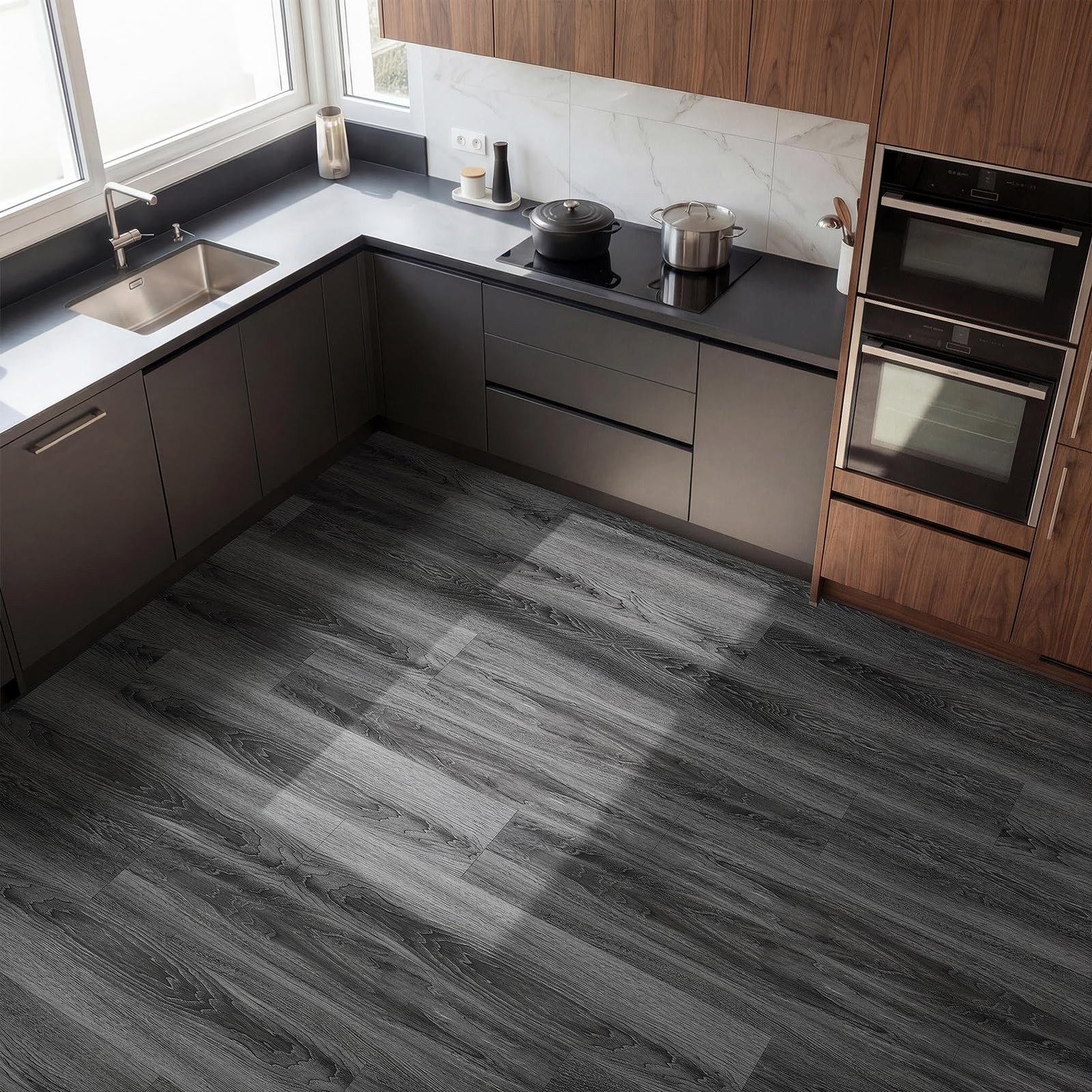 Peel and Stick Vinyl Flooring, 36-Pack 54 Sq.Ft Wood Grain Waterproof Rigid C…
