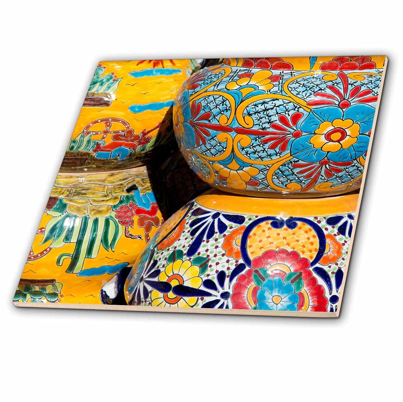 3dRose Tubac. Traditional Hand‑Painted Mexican Pottery. – Ceramic Tile, 8‑Inch