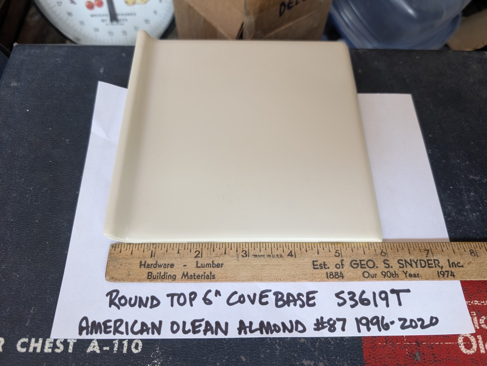 1 pc American Olean Ceramic Tile Round Top Cove Base 6″ S3619T Matte Almond #87