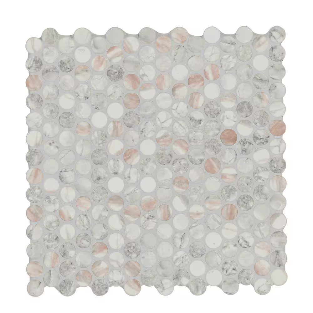 Briar Rosa Penny round 12 In. X 12 In. Glass Mesh-Mounted Mosaic Wall Tile (15 S
