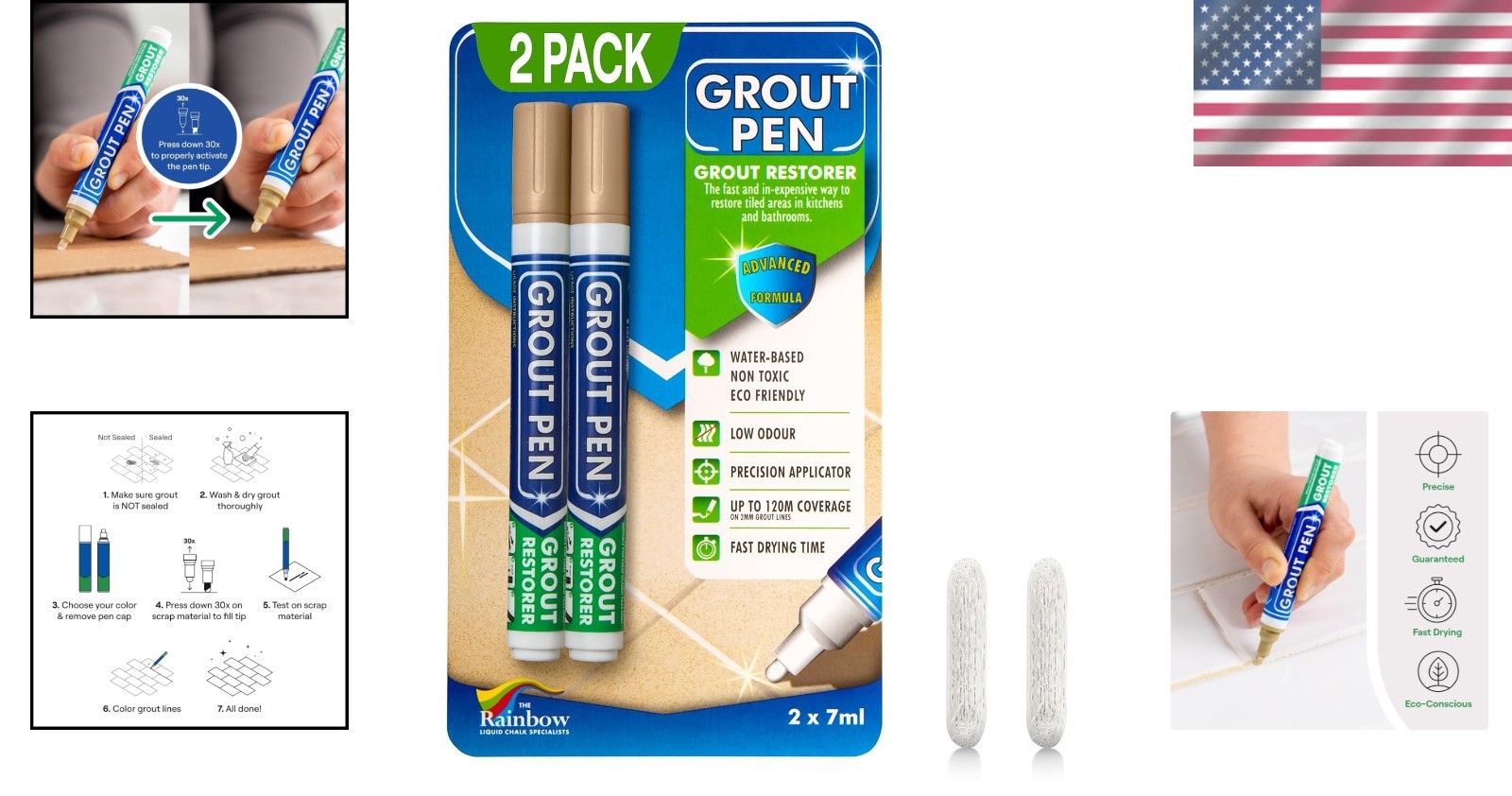 Tile Grout Pen Beige Waterproof Colorant Sealer 2 Pack for Bathroom Kichen
