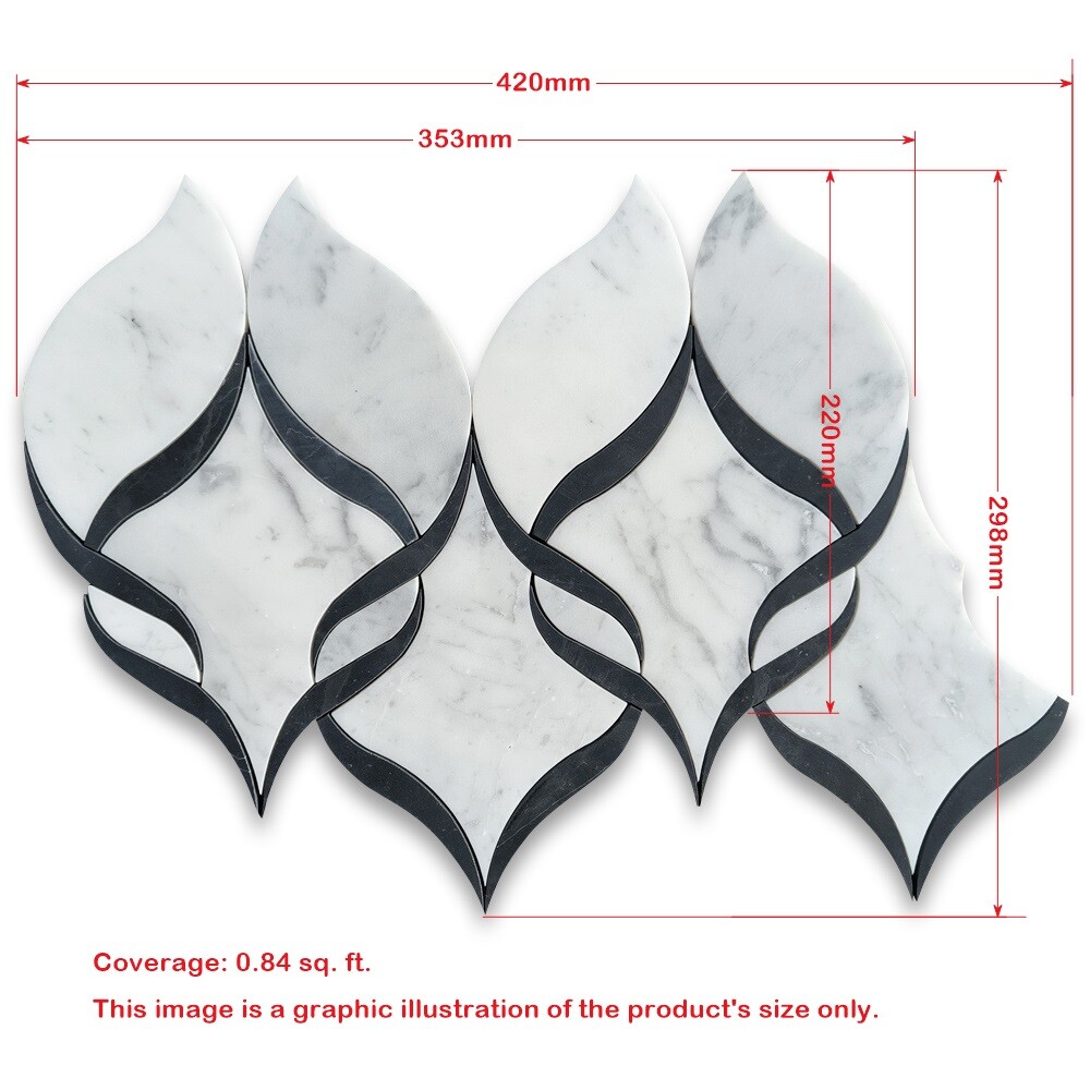 C89B1H Carrara White Marble Helix Ribbon Waterjet Mosaic Tile Marquina Black