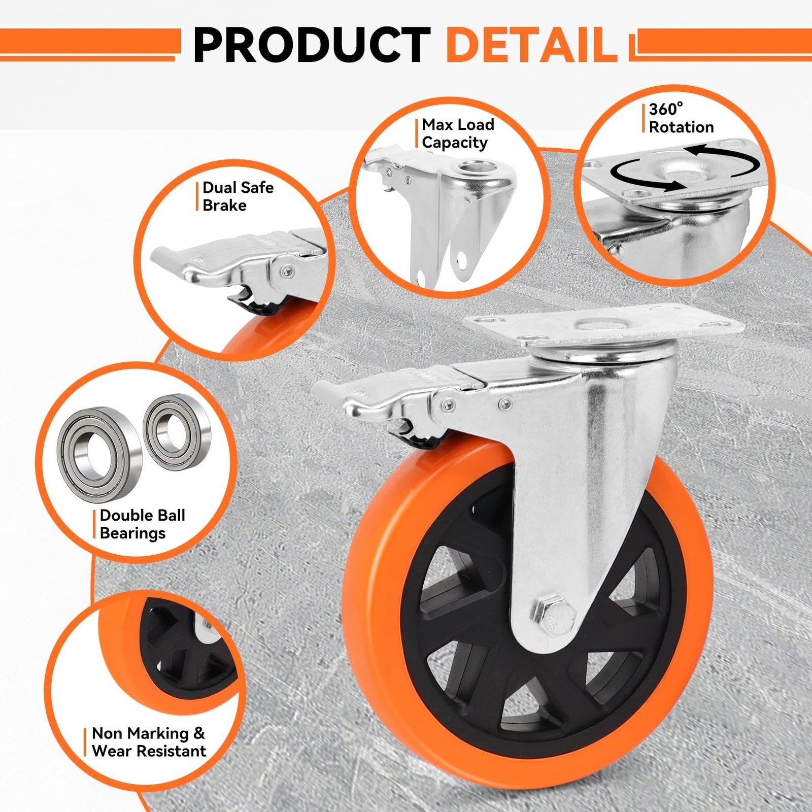 W B D WEIBIDA 6 inch Caster Wheels with Dual Locking, Casters Set of 4 Heavy …