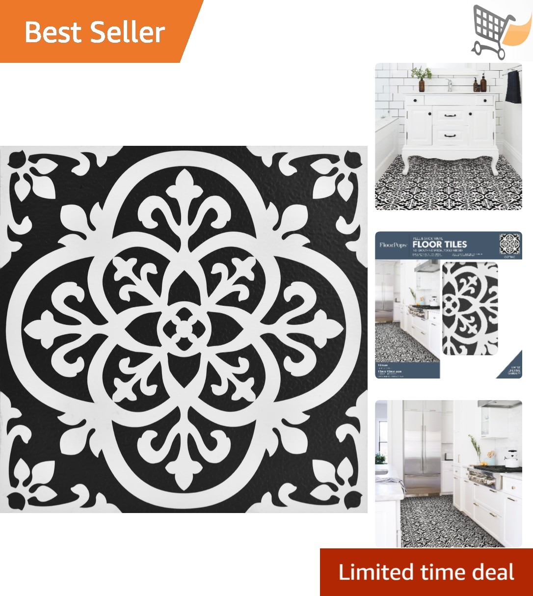 Gothic Peel & Stick Vinyl Floor Tiles 12×12 Black Water Resistant Easy Install