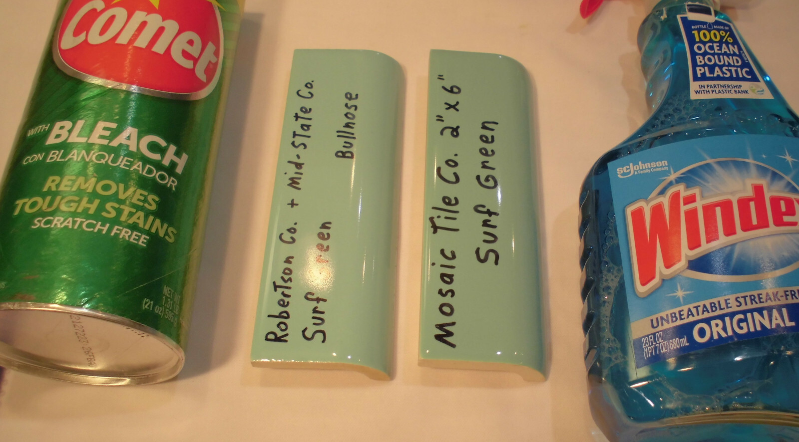 1 pc. Vintage Blue -Green; Glossy Ceramic Radius Bullnose Tile; by Robertson Co.